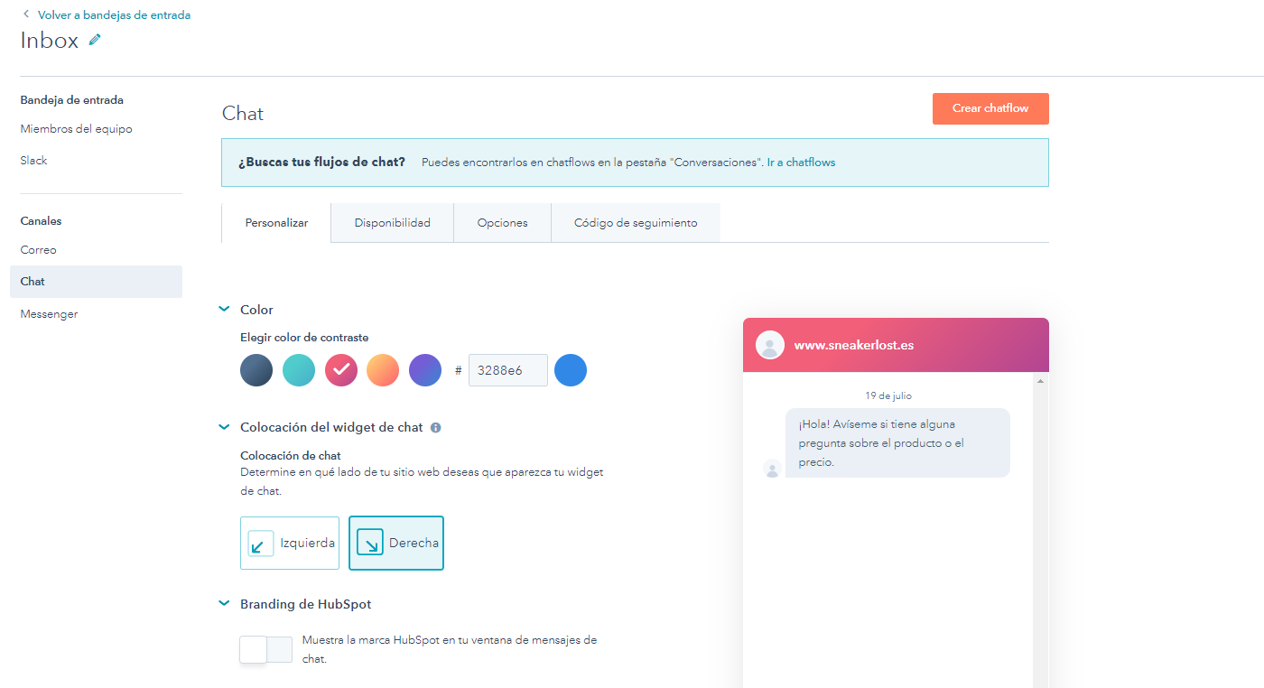 personalizar chatbot hubspot