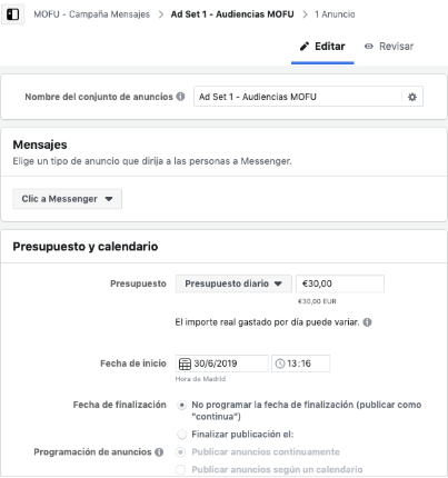 Messenger ads de Facebook