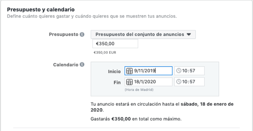 Presupuesto Facebook Ads