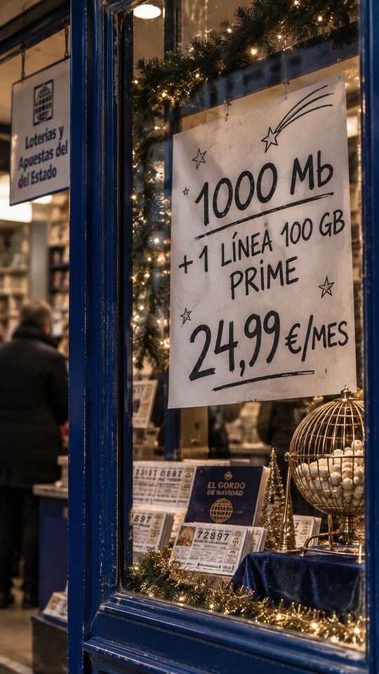 Oferta de Avatel en el escaparate de una administración de lotería